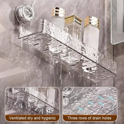 Miniatura 6 de PUSKIU Organizador de ducha con ventosa 2025, estilo de lujo, ligero, con patrón glaciar, estante multifuncional para duchas de baño, cesta