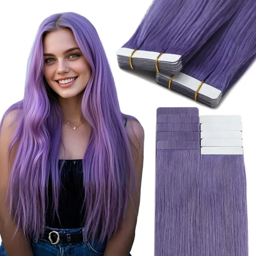 Miniatura 20 de Lacer Extensiones de cabello humano con cinta, cabello humano castaño mezclado con marrón oscuro con raíces de color marrón oscuro, invisible