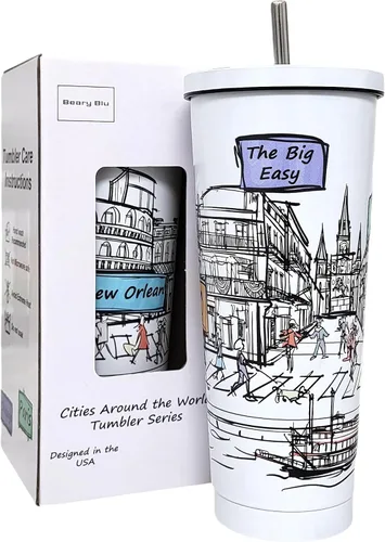 Miniatura 13 de Cities Around the World - Serie de vasos de 25 onzas – Diseñado en los Estados Unidos, vaso aislado al vacío con tapas y pajilla, taza de acero