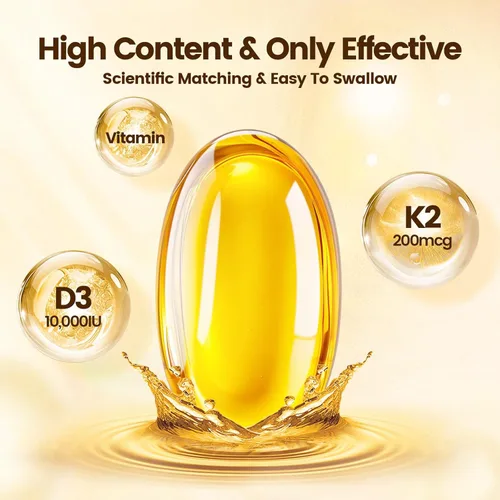 Miniatura 3 de Vitamina D3 K2 10000 UI con MK7 - 300 Cápsulas blandas de aceite de coco virgen Complejo de vitaminas D y K 2 en 1 Vitamina D3 con K2 Respalda