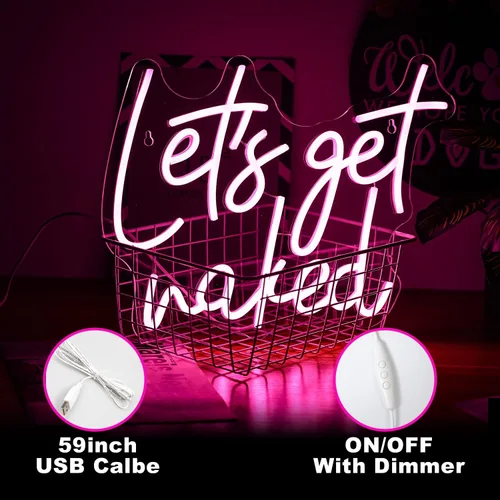 Miniatura 4 de Let's Get Naked - Letrero de neón rosa para decoración de pared, letras LED de neón para dormitorio, habitación de niñas, decoración de estoe