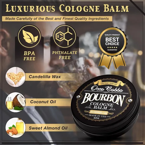 Miniatura 2 de Handy Hound Occo Bobbo Colonia sólida para hombres, aroma a bourbon y sándalo, bálsamo concentrado de 0.5 onzas, mezcla suave de barril de roble