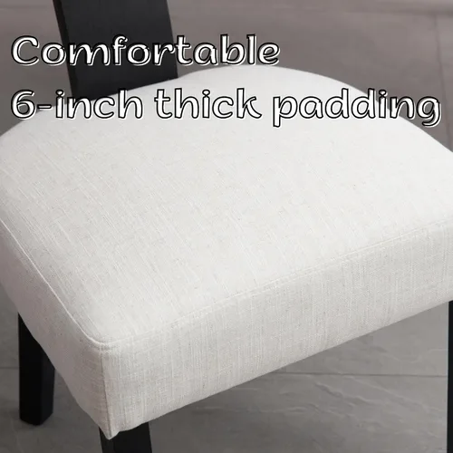 Miniatura 4 de BESTANO Juego de 2 sillas de comedor de ratán, modernas sillas de comedor de madera negra de mediados de siglo, sillas de comedor tapizadas de tela