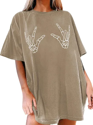 Miniatura 2 de Avanova Camiseta de gran tamaño con estampado gráfico de calavera para mujer, de manga corta, casual, holgada, para verano