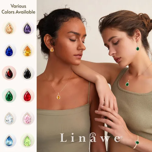 Miniatura 5 de Linawe - Collar de diamantes en forma de lágrima, collar con forma de pera, collar con dije de circonia cúbica y piedras preciosas, collar