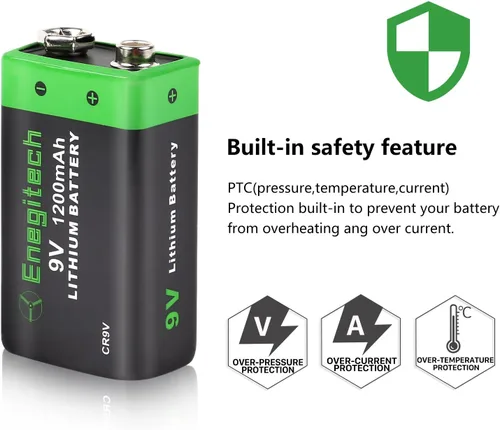 Miniatura 4 de Enegitech Batería de litio de 9 V, batería de 9 voltios, 1200 mAh, no recargable para detector de humo, alarma de incendios, detector de monóxido