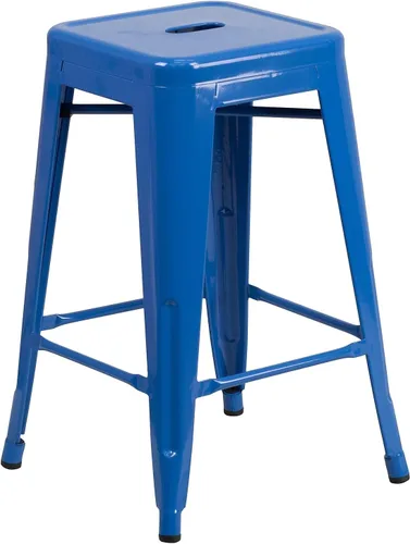 Miniatura 12 de Taburete de 24 pulgadas de alto para interior y exterior con asiento cuadrado., Metal, Negro