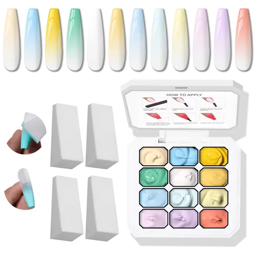 Paleta de Esmalte de Uñas en Gel Sponge Pat, 12 Colores para Mezclar Ombré Degradado, Pintura Degradada para Arte de Uñas, Sin Limpieza, Curado