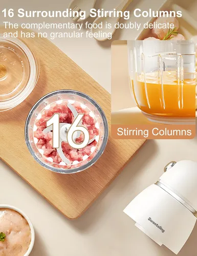 Miniatura 7 de Máquina de alimentos para bebés, mini licuadora de alimentos para bebés, color blanco cremoso, máquina de puré de alimentos de 10 onzas, procesador