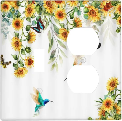 Miniatura 44 de Cubiertas de Interruptor de Luz Artísticas de Cuádruple Palanca con Hojas Tropicales Florales Boho, Flores Bohemias Decorativas Botánicas, Placas