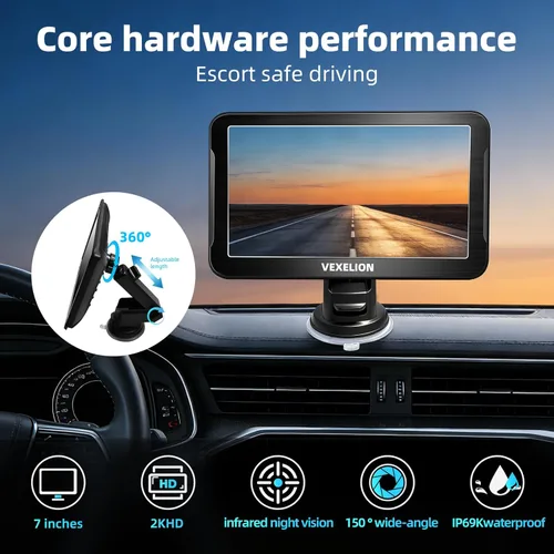 Miniatura 2 de Kit de cámara de respaldo para camión, monitor HD 2K de 7 pulgadas, vista frontal y trasera, visión nocturna, impermeable IP69, líneas de rejilla