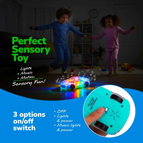 Miniatura 3 de ArtCreativity Juguete sensorial transparente con luz para niños, 1 unidad, auto de juguete con engranajes móviles coloridos, música y efectos LED