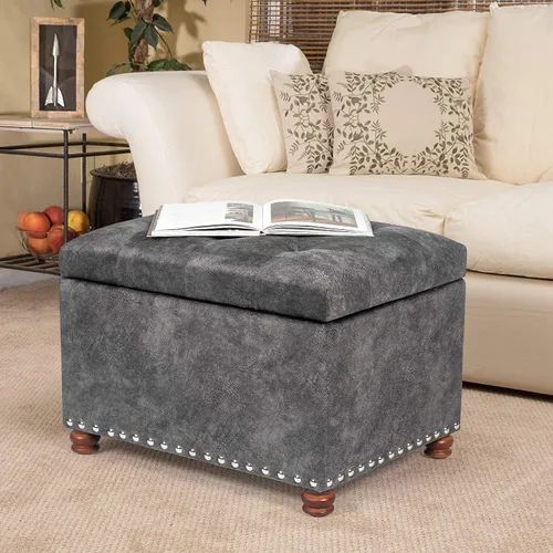 Miniatura 2 de Joveco Otomana rectangular de 24" con almacenamiento para sala de estar, banco tapizado con asiento y reposapiés con tapa abatible, reposapiés
