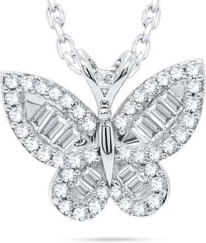 Blooming Garden - Collar con colgante de diamante de mariposa abierta, 14 cttw Baguette y collar de mariposa de diamante redondo, chapado en oro de