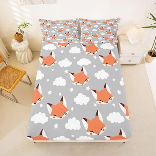 Miniatura 3 de Erosebridal Juego de ropa de cama de zorro para niños, sábana bajera ajustable de zorro de dibujos animados para niños y niñas, decoración