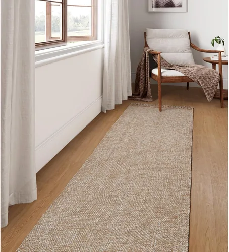 Miniatura 27 de Collive - Tapete de pasillo de cocina, 2 x 4.3 pies, tejido a mano, reversible, lavable, de algodón, color blanco/beige, para baño, pasillo