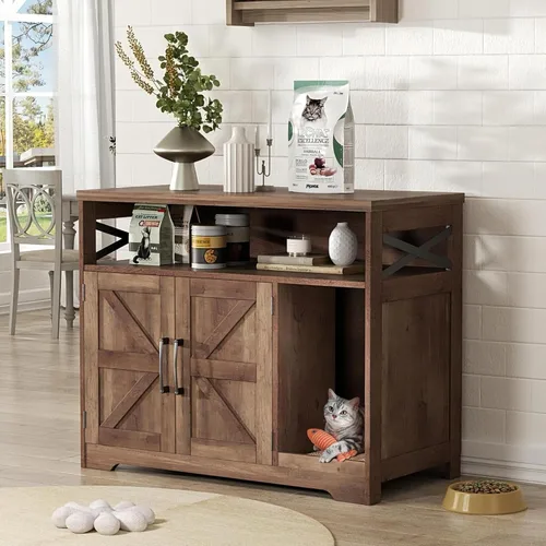 Miniatura 12 de Halitaa - Caja de arena para gatos oculta, mueble con almohadilla para rasguñar, casa de campo para gatos con mesa de baño, negra