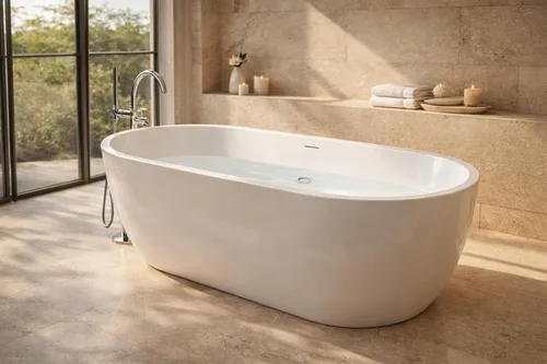 Miniatura 10 de ANZZI Bañera independiente de acrílico de 59 pulgadas de fondo plano Bañera de remojo White Mone Series Diseño compacto construido en desbordamiento