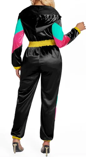 Miniatura 4 de Yisfri Traje retro de una pieza con bloques de color para mujer, traje retro de los años 80 con cintura elástica con capucha