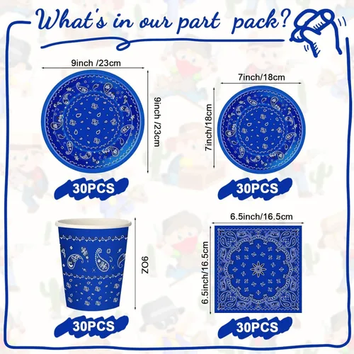 Miniatura 3 de 123 piezas de decoraciones de fiesta de vaquero occidental para 30 invitados, juego de vajilla desechable con platos, tazas, servilletas, pancartas