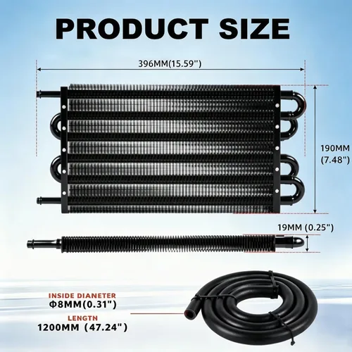 Miniatura 4 de Enfriador de aceite de transmisión de 6 filas, kit enfriador de aceite de motor remoto universal de aluminio de 6 pasos de 5/16", radiador con kit