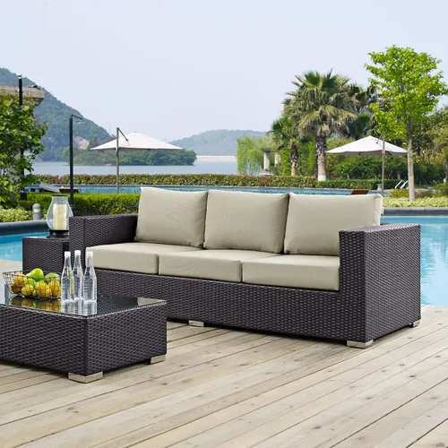 Miniatura 2 de Modway Sofá de mimbre para patio al aire libre Convene en color beige espresso