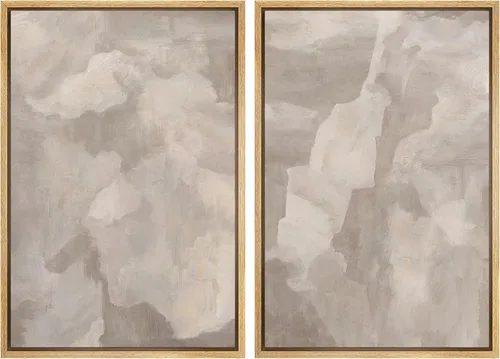 Miniatura 55 de SIGNWIN Lienzo enmarcado para pared, ilustraciones abstractas texturizadas en tonos beige terrosos, arte moderno, decorativo, contemporáneo
