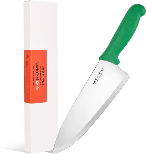Cuchillo de chef japonés de acero inoxidable de alto carbono de 8 pulgadas, cuchillo de cocina profesional extra afilado y ancho con mango Verde