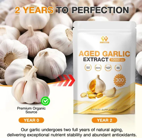 Miniatura 3 de Extracto de ajo envejecido 300 cápsulas – 10000 mg de alta potencia, inodoro, suplemento de ajo para la salud del corazón, apoyo inmunológico