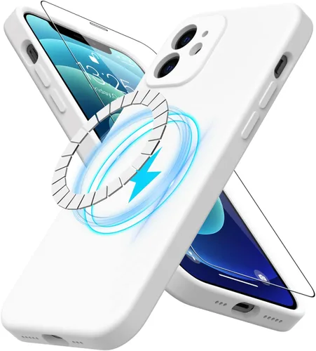 Miniatura 16 de DEENAKIN Funda magnética de silicona para iPhone 12 Pro con protector de pantalla, compatible con MagSafe, protección de cámara, funda protectora