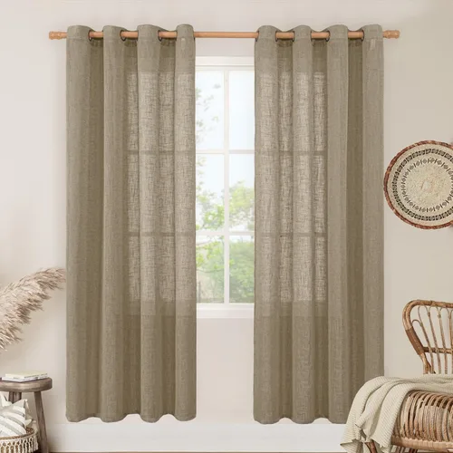 Miniatura 187 de LAMIT Cortinas de lino sintético para dormitorio, paneles filtrantes de luz, cortinas de lino con protección de privacidad con ojales para ventanas