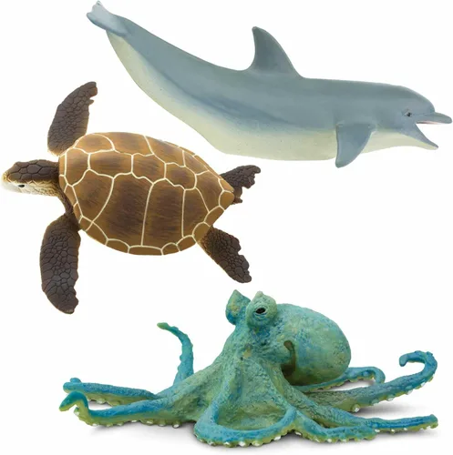 Miniatura 4 de Safari Ltd. Juego de juguetes de animales marinos - Figuras de gran blanco, delfín, tortuga, pulpo y orca - Set de juego para niños, niñas y niños
