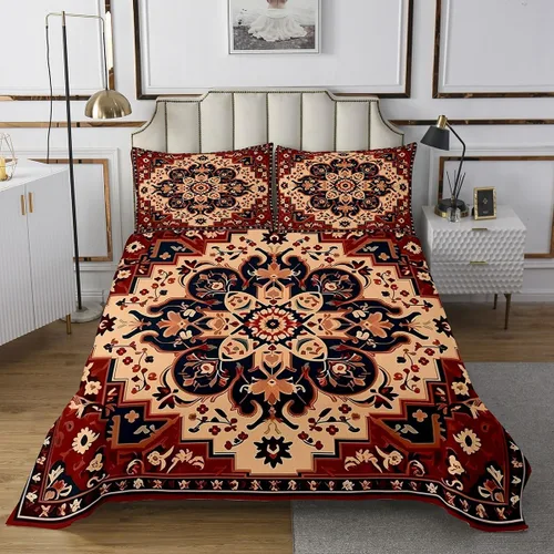 Miniatura 2 de Erosebridal Juego de ropa de cama Art Déco, juego de colcha de medallón oriental escarlata, juego de edredón de mandala hippie tradicional, vintage