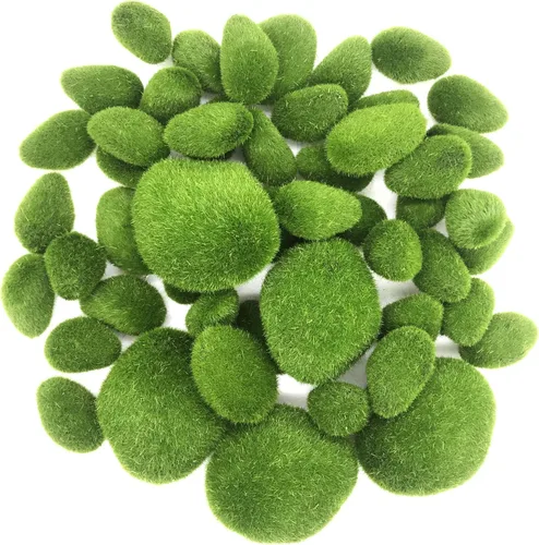 Miniatura 9 de Woohome 30 piezas de 3 tamaños de rocas artificiales de musgo decorativo, bolas de musgo verde, decoración de musgo falso para arreglos florales, 30