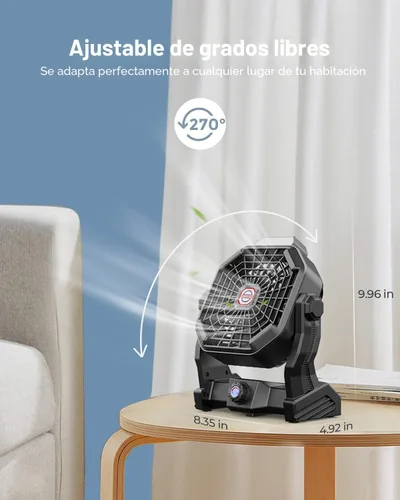 Miniatura 4 de JINLICTE Ventilador de camping con linterna LED, 36 horas 9 pulgadas, ventilador portátil recargable con batería con velocidad continua y funciona