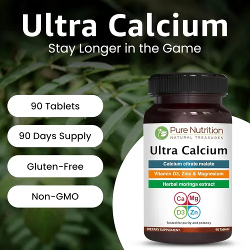 Miniatura 4 de Pure Nutrition Ultra Citrato de calcio de 1000 mg suplemento de calcio altamente absorbible con malato de citrato de calcio, vitamina D, zinc