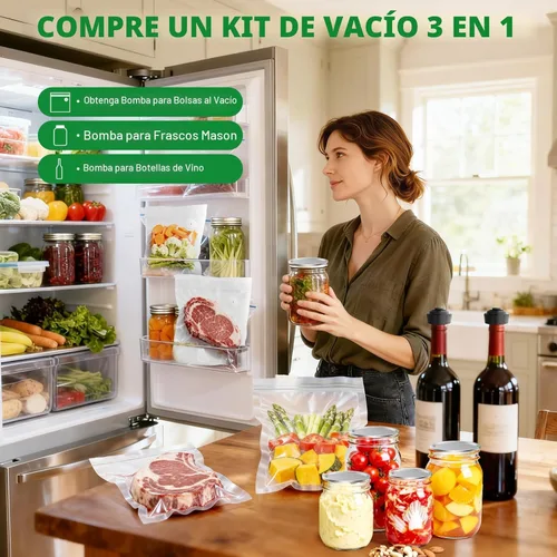 Miniatura 2 de Sellador al vacío 3 en 1 para alimentos compatible con bolsa de vacío, frasco Mason, botella de vino, máquina selladora al vacío compacta portátil