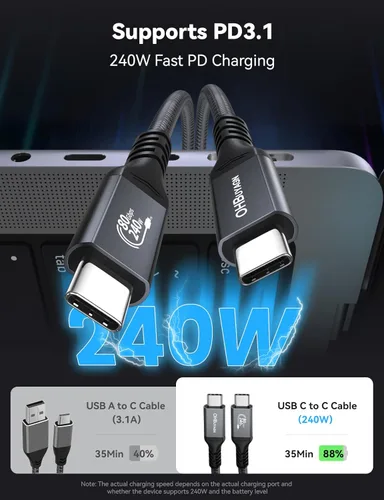 Miniatura 3 de Cable USB 4 de 80 Gbps para cable Thunderbolt 5, [certificado USB-IF], cable de datos USB C de 120 Gbps, carga rápida PD de 240 W, cable de monitor