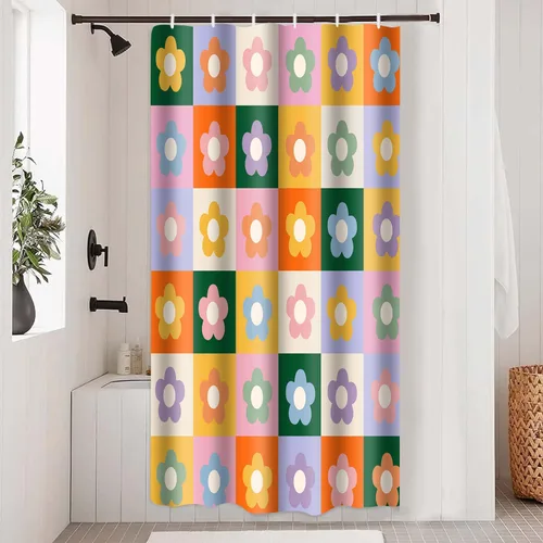 Miniatura 8 de Retro Flower Checkered Shower Curtain Black White Vintage Floral Plaid Fabric Shower Curtians 72x72Inch Washable Groovy Aesthetic Modern Hippie Boho