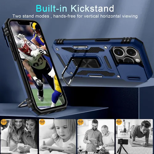 Miniatura 265 de DEERLAMN Funda para iPhone Xs Max con funda deslizante para cámara + protector de pantalla, soporte giratorio de anillo de grado militar a prueba