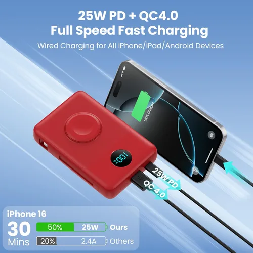Miniatura 5 de Cargador portátil magnético para MagSafe con cable integrado, cargador para iWatch, banco de energía inalámbrico de 10800mAh, artículos esenciales