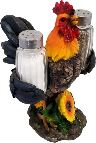 DWK Juego de 3 piezas de 8 pulgadas de Spice to Crow About Country Rooster Salt and Pepper Shaker Figurine Display Holder Kitchen and Dining