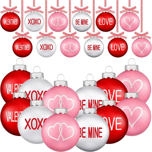 Miniatura 8 de DoubleFill 12 adornos de bolas para el día de San Valentín para árbol, de 1.96 pulgadas, decoraciones colgantes de San Valentín, bolas de plástico