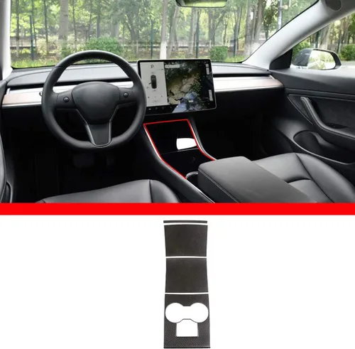 YIWANG Consola central de fibra de carbono 100% real, panel de cambio de marchas, 4 piezas para accesorios de automóvil Tesla Modelo 3 (fibra de