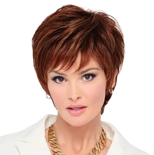 Miniatura 20 de Raquel Welch - Peluca corta Bob atada a mano feroz y enfocada por Hairuwear, gorra de tamaño medio, castaño iluminado por el sol RL10/12