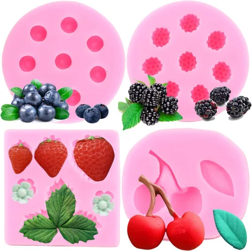 Zixiang Moldes de silicona para pastel de arándanos, frambuesas, cerezas, fresas, bayas, serie Sugarcraft, pasta de goma para chocolate, dulces,