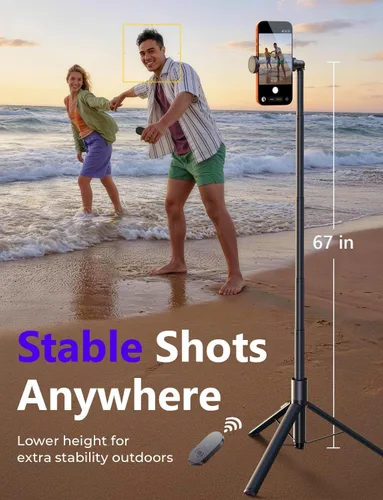 Miniatura 4 de LISEN [0.01s-abierto] Trípode de teléfono para iPhone, trípode para selfie stick de 67 pulgadas con control remoto, soporte de trípode extensible