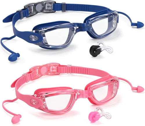 Miniatura 24 de Aegend - Gafas de natación, paquete de 2 gafas de natación sin filtraciones, para adultos, hombres, mujeres y jóvenes Negro claro y rosa rojo claro