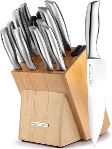 Miniatura 13 de Zulay - Juego de cuchillos de cocina de acero inoxidable de 15 piezas con afilador integrado, cuchillos ultra afilados y resistentes al óxido