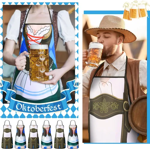 Miniatura 4 de Suhine Delantal de Oktoberfest, 6 piezas, decoración de fiesta de Oktoberfest, delantal de cocina alemana, delantal de tirolesa, delantal